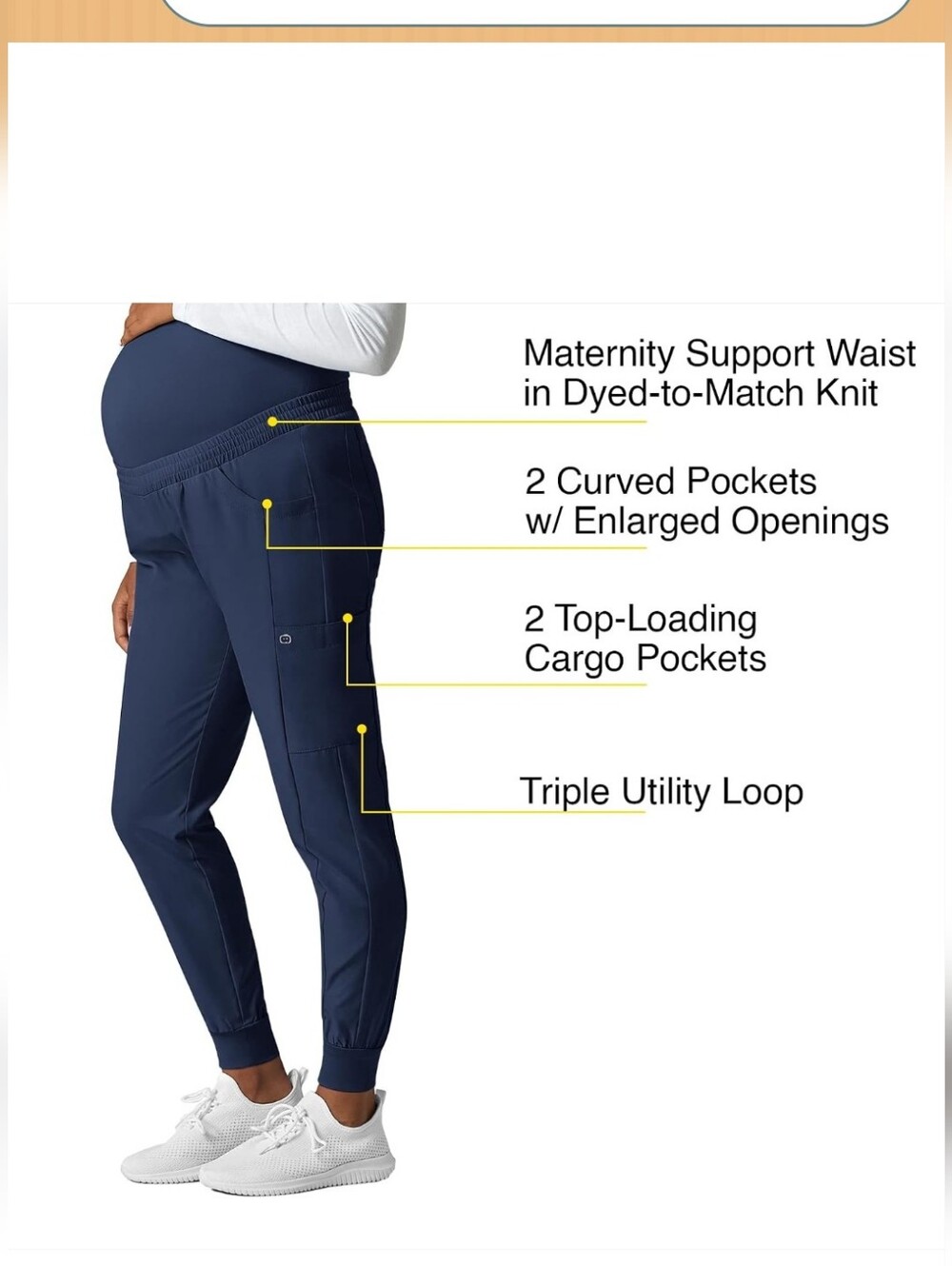 WonderWink Navy Maternity Jogger Pants with Support Panel - Picture 2 of 16